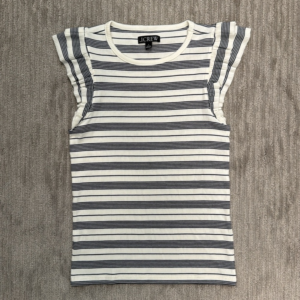J. Crew Vintage Ribbed Stripe Ruffle Sleeve Top